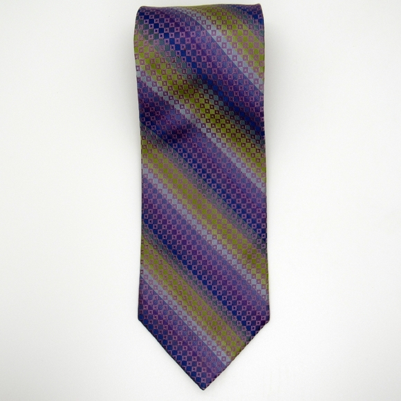 Kenneth Cole New York Men's Neck Tie - Purple, Blue, & Green Checkered Pattern - Picture 2 of 9
